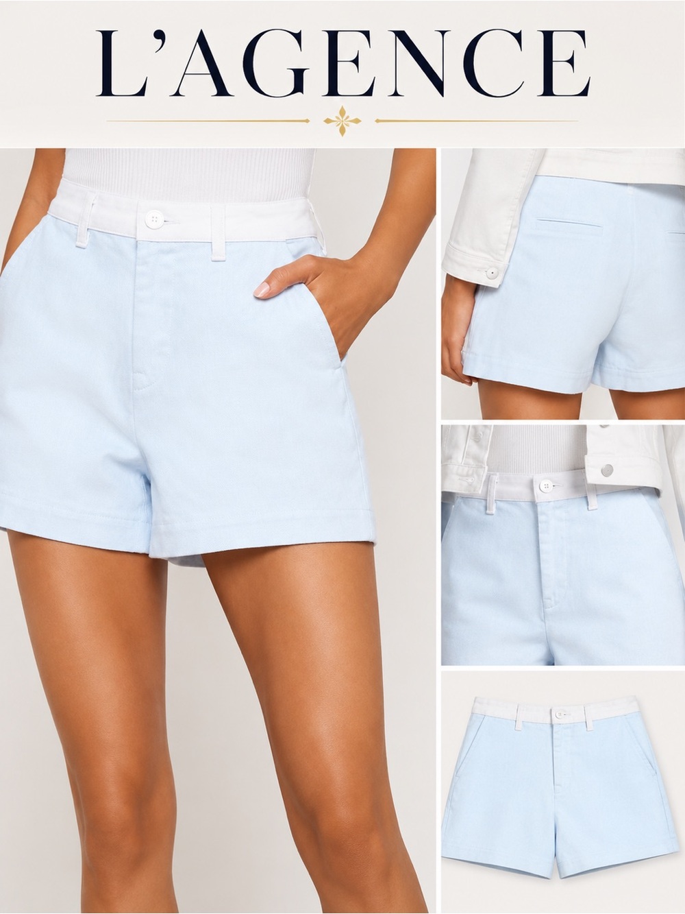NWOT L'agence Jameson High Rise Shorts Ice Water White Blue Size 26